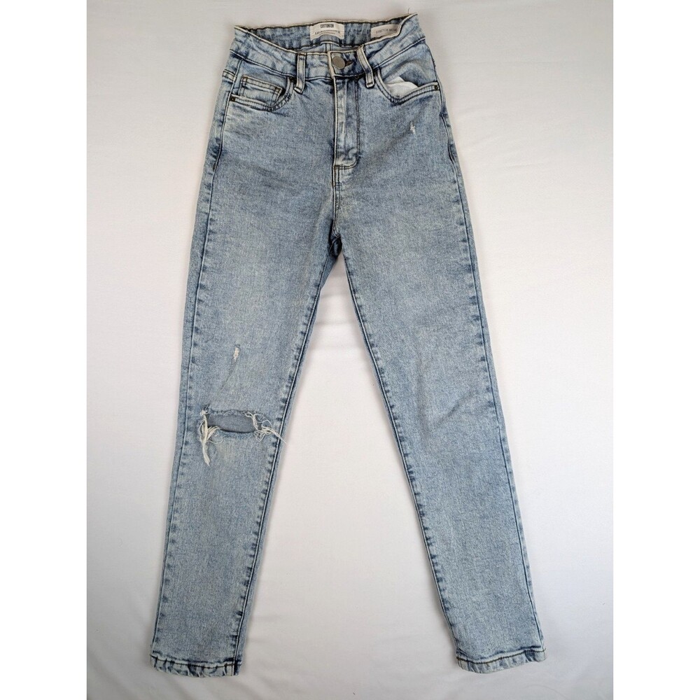 Cotton-On Women's Size 2 Stretch Mom Jeans High Rise Distressed Light Blue